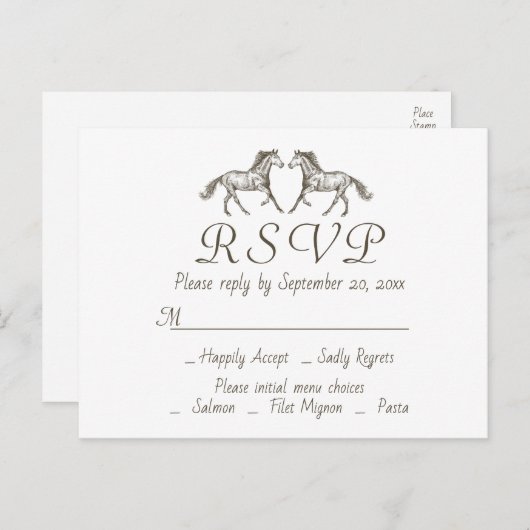 Westerne bruiloft RSVP Horse Rustic Horses Land Uitnodiging Briefkaart (Voorkant / Achterkant)
