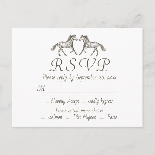 Westerne bruiloft RSVP Horse Rustic Horses Land Uitnodiging Briefkaart (Voorkant)