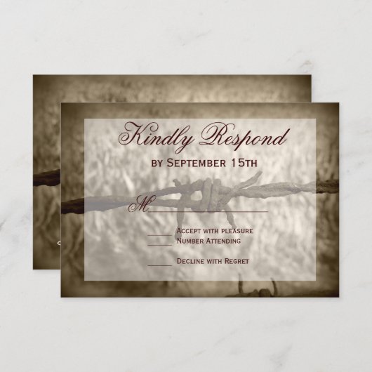 Westerne bruiloft RSVP-kaarten voor Barbed Wire Co RSVP Kaartje (Voorkant / Achterkant)