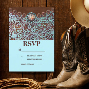 westerne bruiloft RSVP turquoise brown land Kaartje