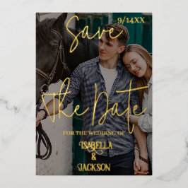 Westerne bruiloft slaat de datum op folie feestdagenkaart