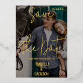 Westerne bruiloft slaat de datum op folie feestdagenkaart (Voorkant)