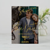 Westerne bruiloft slaat de datum op folie feestdagenkaart (Staand Voorkant)