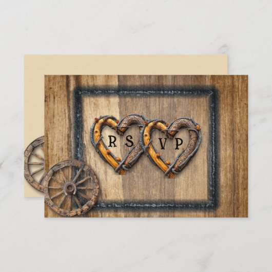 Westerne bruiloft Twig Lijsten Wagon Wheel RSVP Kaartje (Voorkant / Achterkant)