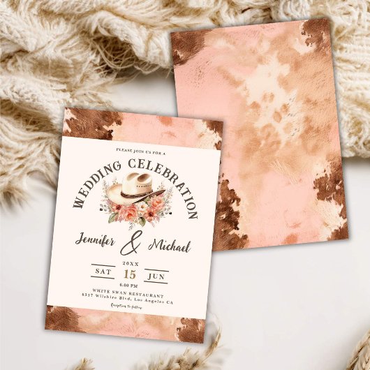 Westerne bruiloft uitnodiging blush Koeienhuid uit