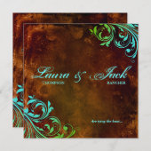 Westerne bruiloft Uitnodiging  bruin Blauw (Voorkant / Achterkant)