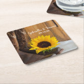 Westerne bruiloft voor landzonnebloemen kartonnen onderzetters (Schuin)