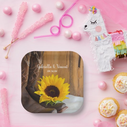 Westerne bruiloft voor landzonnebloemen papieren bordje (Feest)