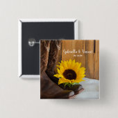 Westerne bruiloft voor landzonnebloemen vierkante button 5,1 cm (Voorkant /achterkant)