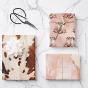 Westerne bruine crème bloemige cowgirl laarzen inpakpapier vel