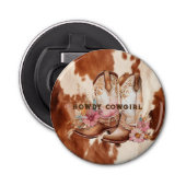 Westerne bruine crème cowboylaarzen button flesopener (Voorkant)