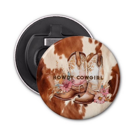 Westerne bruine crème cowboylaarzen button flesopener (Voorkant)