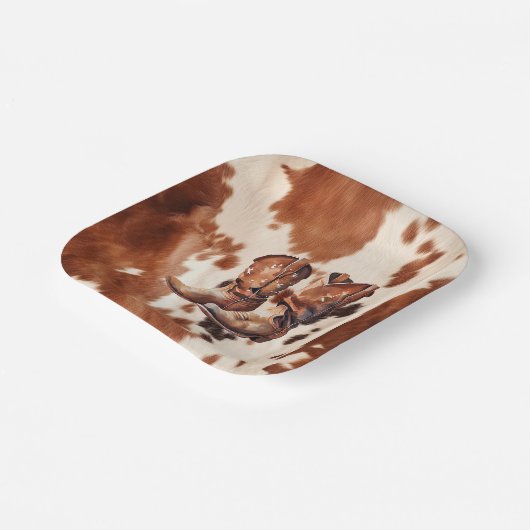 Westerne bruine crème cowboylaarzen papieren bordje (Gebogen)