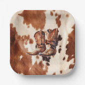 Westerne bruine crème cowboylaarzen papieren bordje (Voorkant)