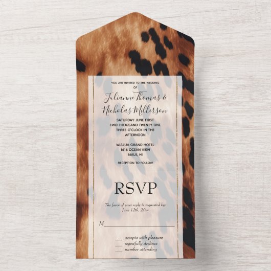 Westerne bruine crème Koeienhuid bruiloft All In One Uitnodiging (Binnen)