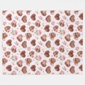 Westerne Bruine Harten Roze Bloem Fleece Deken (Voorkant (Horizontaal))