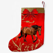 Westerne bruine paarden op rood en goud kleine kerstsok (Achterkant)
