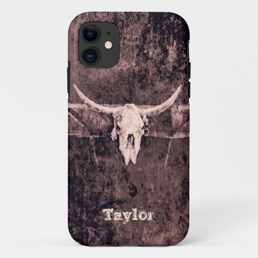 Westerne bruine textuur Rustic Bull Skull Case-Mate iPhone Case (Achterkant)