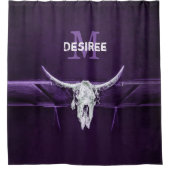 Westerne Bull Koe Paars Witte Monogram Douchegordijn (Voorkant)