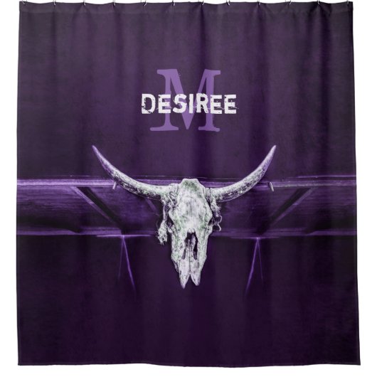 Westerne Bull Koe Paars Witte Monogram Douchegordijn (Voorkant)