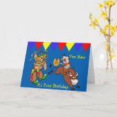 Westerne Bull Rider en Rodeo Clown Cartoon Kaart (Gele Bloem)