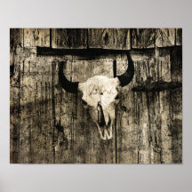 Westerne Bull Skull  Barn Brown Rustic Wood