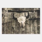 Westerne Bull Skull  Barn Brown Wood Rustisch Inpakpapier Vel (Voorkant 2)