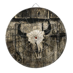 Westerne Bull Skull Barn Wood Sepia Rustisch Dartbord