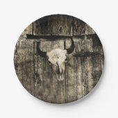 Westerne Bull Skull Barn Wood Sepia Rustisch Papieren Bordje (Voorkant)