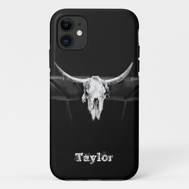 Westerne bull Skull Black en White Old Rustic Case-Mate iPhone Hoesje (Achterkant)