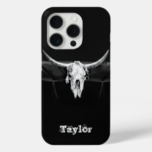 Westerne bull Skull Black en White Old Rustic iPhone 15 Pro Case