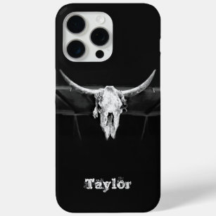 Westerne bull Skull Black en White Old Rustic iPhone 15 Pro Max Hoesje