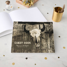 Westerne Bull Skull  Bruine Barn Wood Rustig Gastenboek
