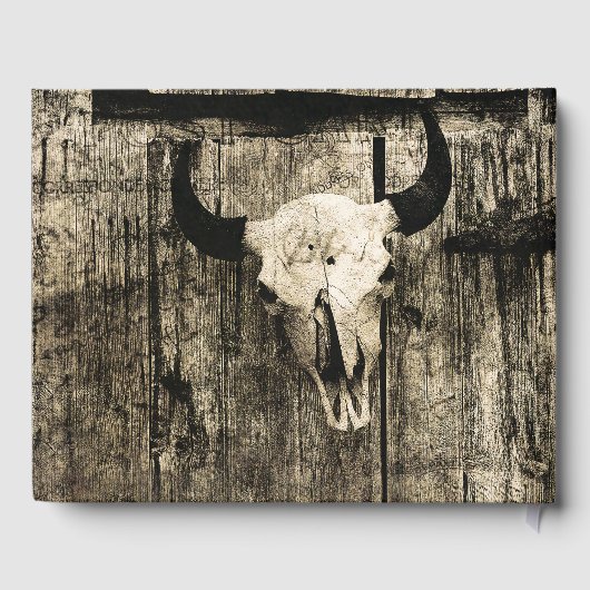 Westerne Bull Skull Bruine Barn Wood Rustig Gastenboek (Achterkant)