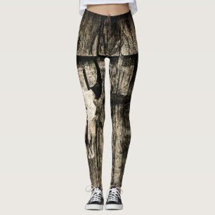 Westerne Bull Skull Bruine Barn Wood Rustig Leggings