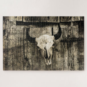 Westerne Bull Skull  Bruine Barn Wood Rustig Legpuzzel