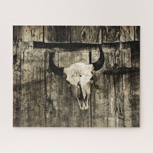 Westerne Bull Skull  Bruine Barn Wood Rustig Legpuzzel (Horizontaal)
