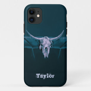 Westerne Bull Skull Dark Blauwgroen Old Rustic Case-Mate iPhone Case