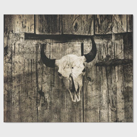 Westerne Bull Skull Rustic Barn Wood Sepia  Cadeaupapier (Vlak)