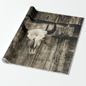 Westerne Bull Skull Rustic Barn Wood Sepia  Cadeaupapier (Uitgerold)