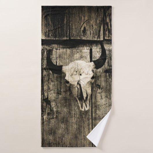 Westerne Bull Skull Rustic Brown Barn Wood Badhanddoek (Badhanddoek)