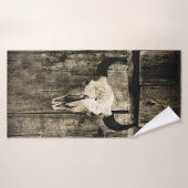 Westerne Bull Skull Rustic Brown Barn Wood Badhanddoek (Badhanddoek)