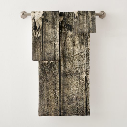 Westerne Bull Skull Rustige  bruine schuur hout Bad Handdoek (Insitu)