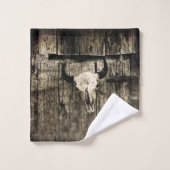 Westerne Bull Skull Rustige  bruine schuur hout Bad Handdoek (Wasdoekje)