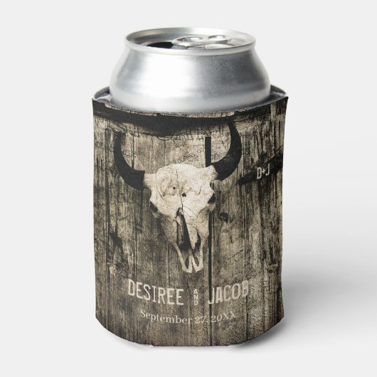 Westerne Bull Skull  Sepia Rustic Wedding Blikjeskoeler (Blikje Voorkant)