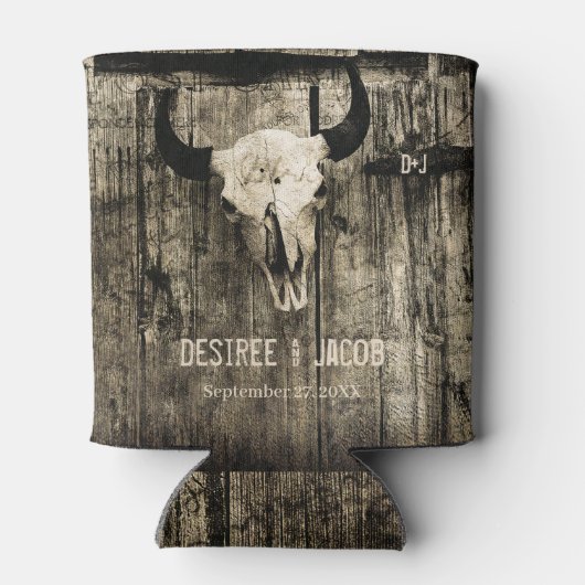 Westerne Bull Skull  Sepia Rustic Wedding Blikjeskoeler (Achterkant)