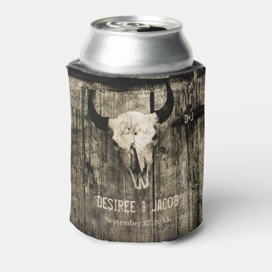 Westerne Bull Skull  Sepia Rustic Wedding Blikjeskoeler (Blikje Achterkant)