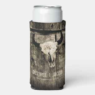 Westerne Bull Skull  Sepia Rustic Wedding Seltzer Blikjeskoeler
