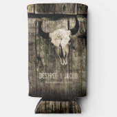 Westerne Bull Skull Sepia Rustic Wedding Seltzer Blikjeskoeler (Voorkant)
