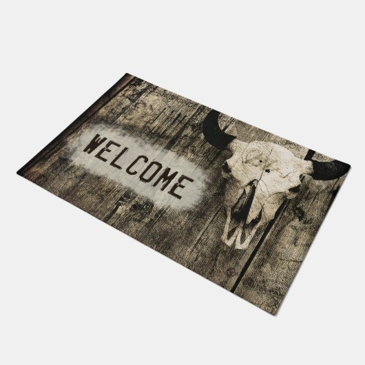 Westerne Bull Skull Sepia Rustic Welkom Deurmat (Schuin)